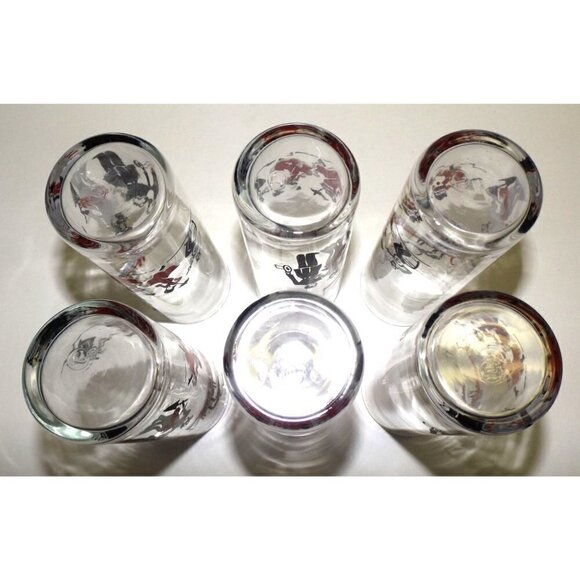 Libbey Glass set of 6 "Showboat" Tom Collins glasses red, black, and white, Vint - Picture 6 of 6